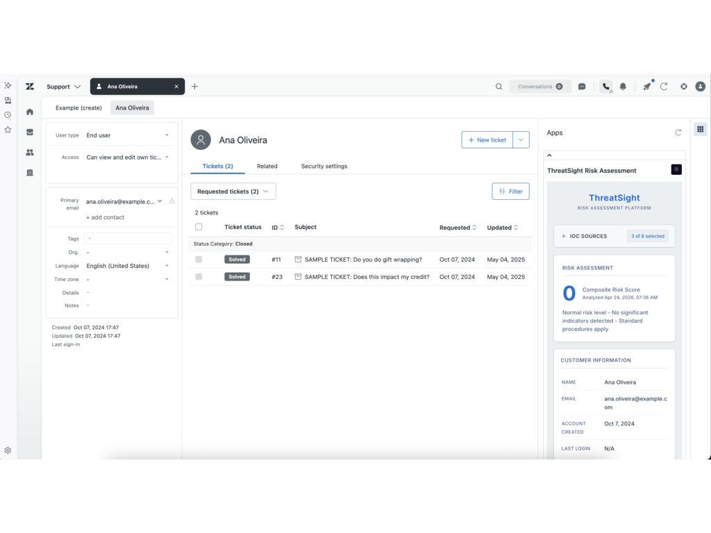 Feodo Tracker Threat Sight App Integration with Zendesk Support